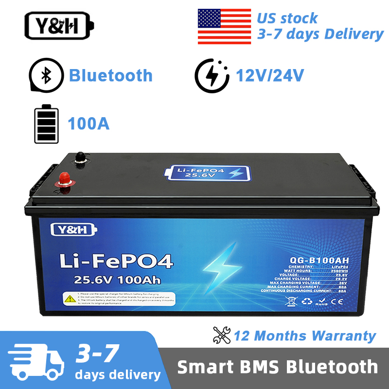 Lifepo4 12V 100Ah Bms Bluetooth - [Lokale levering] Y&H 12V 24V 100Ah