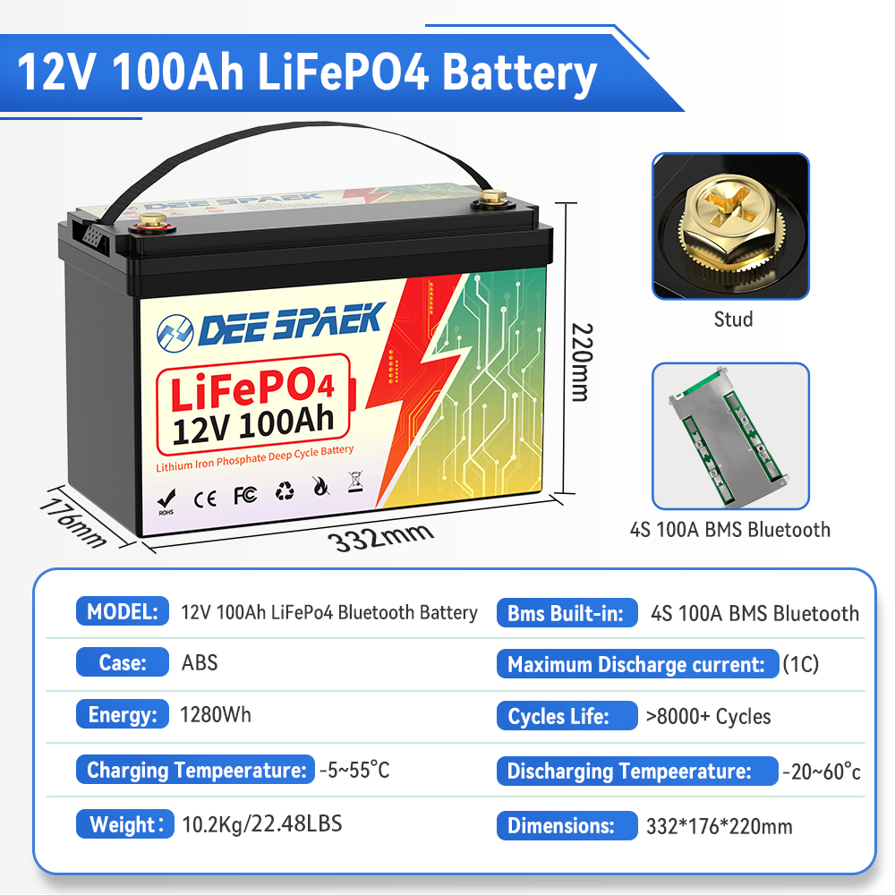 DEEPSPAEK 12V 100Ah Lifepo4 Ba - Lifepo4 12V 100Ah Bms Bluetooth recensie en prijs